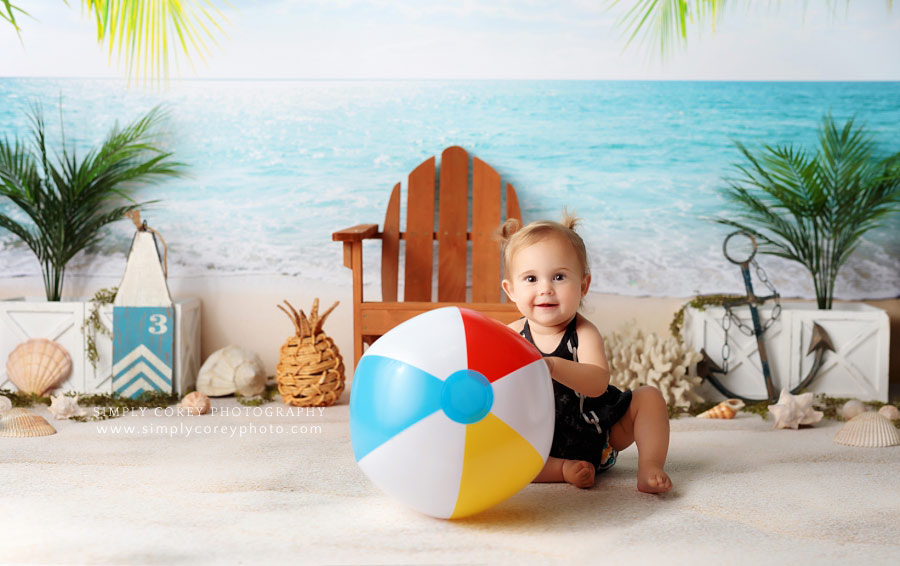 Carrollton baby photographer in Georgia, beach studio theme with ball