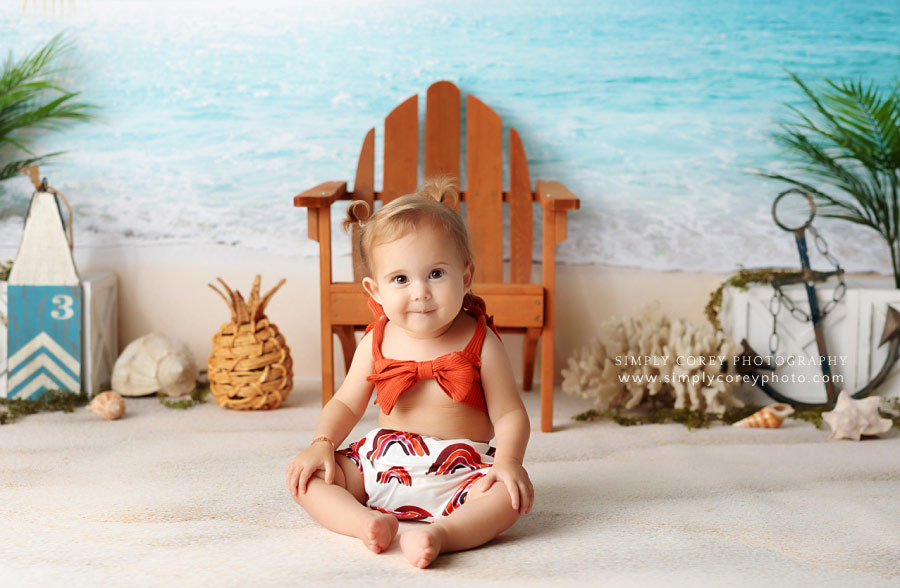 Atlanta baby photographer, first birthday milestone session with beach studio theme