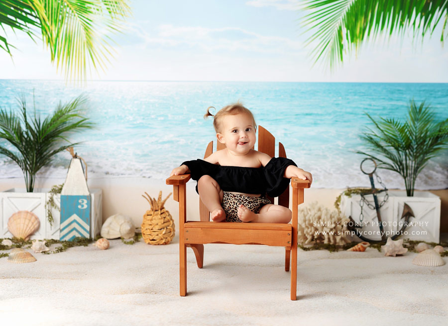 Villa Rica baby photographer, beach studio session with adirondack chair