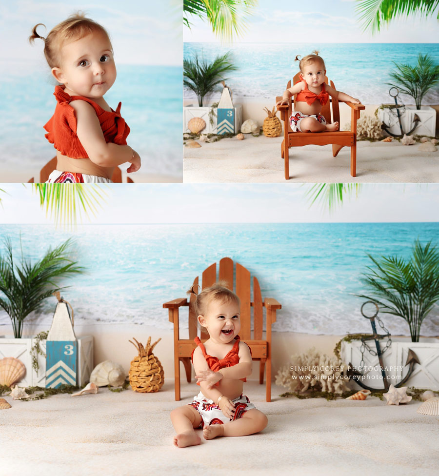 Villa Rica baby photographer, one year milestone session, studio beach theme