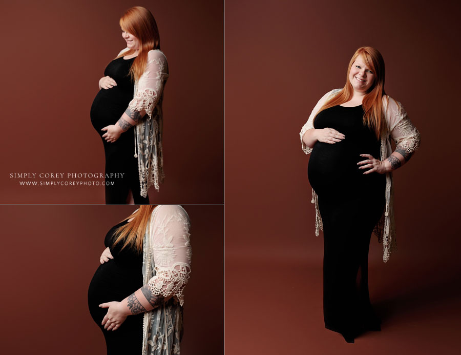 Douglasville maternity photographer, studio pregnancy portraits in lace kimono