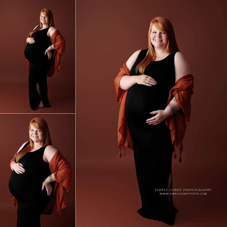 maternity photographer near Dallas, Georgia; studio pregnancy portraits in black dress