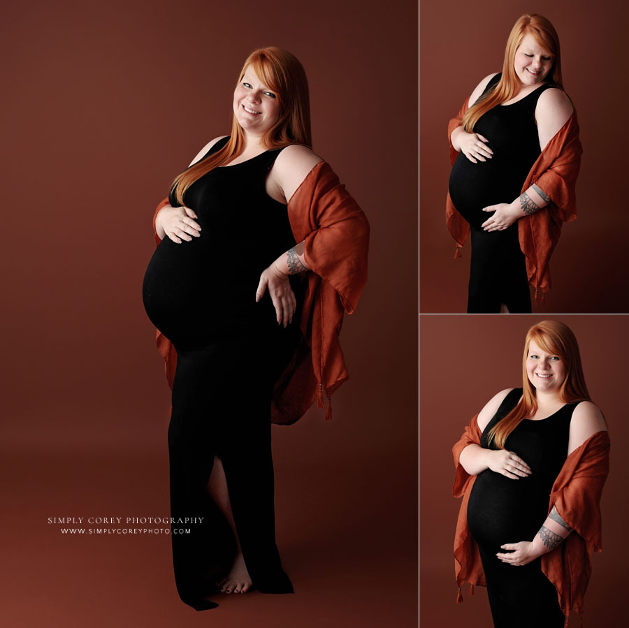 Newnan maternity photographer, pregnancy studio portraits in black dress