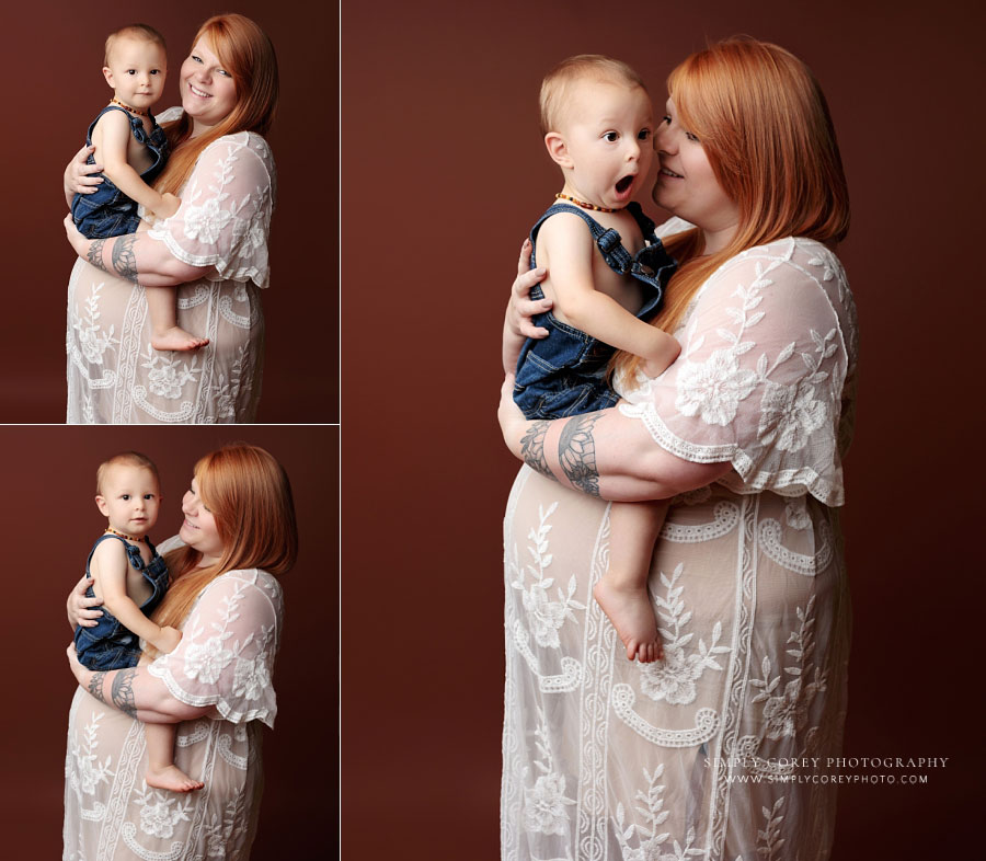 Villa Rica maternity photographer, studio portraits of pregnant mom and toddler
