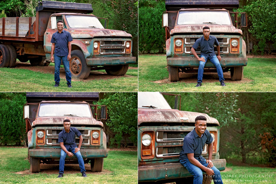 Carrollton senior portrait photographer in Georgia, outdoor session with vintage truck