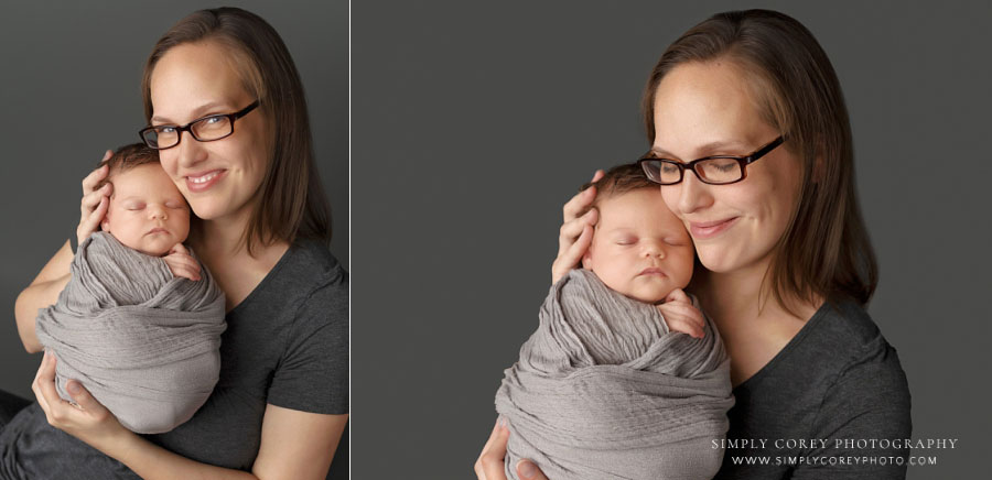 Hiram newborn photographer, studio portraits of mom and new baby boy
