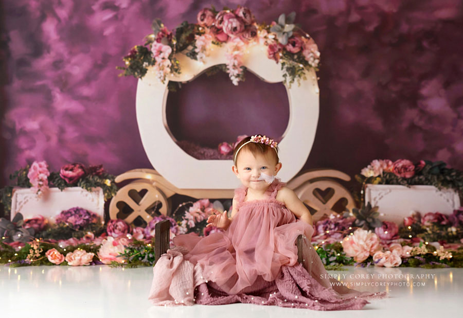 baby photographer near Atlanta, sitter milestone session with princess studio set