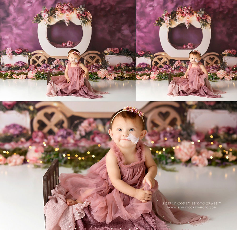 baby photographer near Villa Rica, 9 month sitter session with princess studio theme