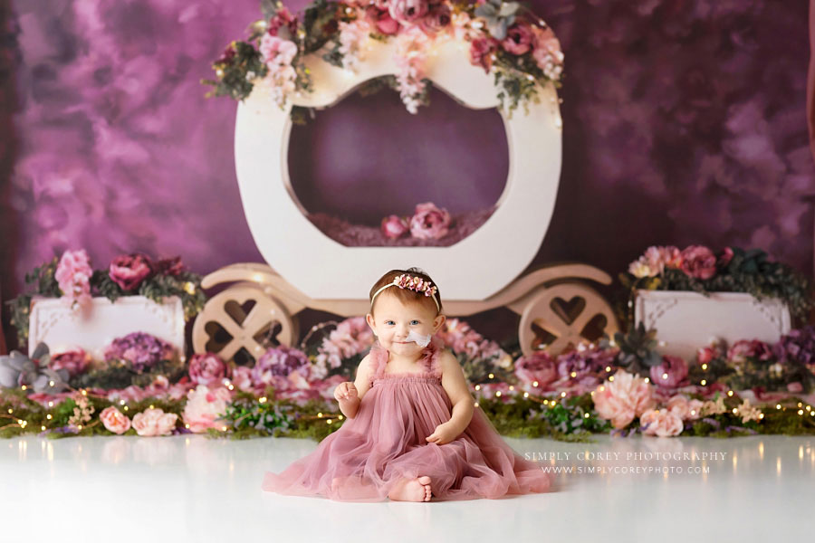 Newnan baby photographer, 9 months milestone session with princess studio theme