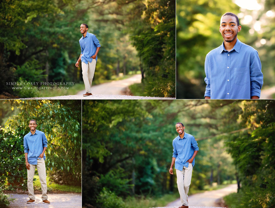 Lithia Springs senior portrait photographer, teen boy outside on country road