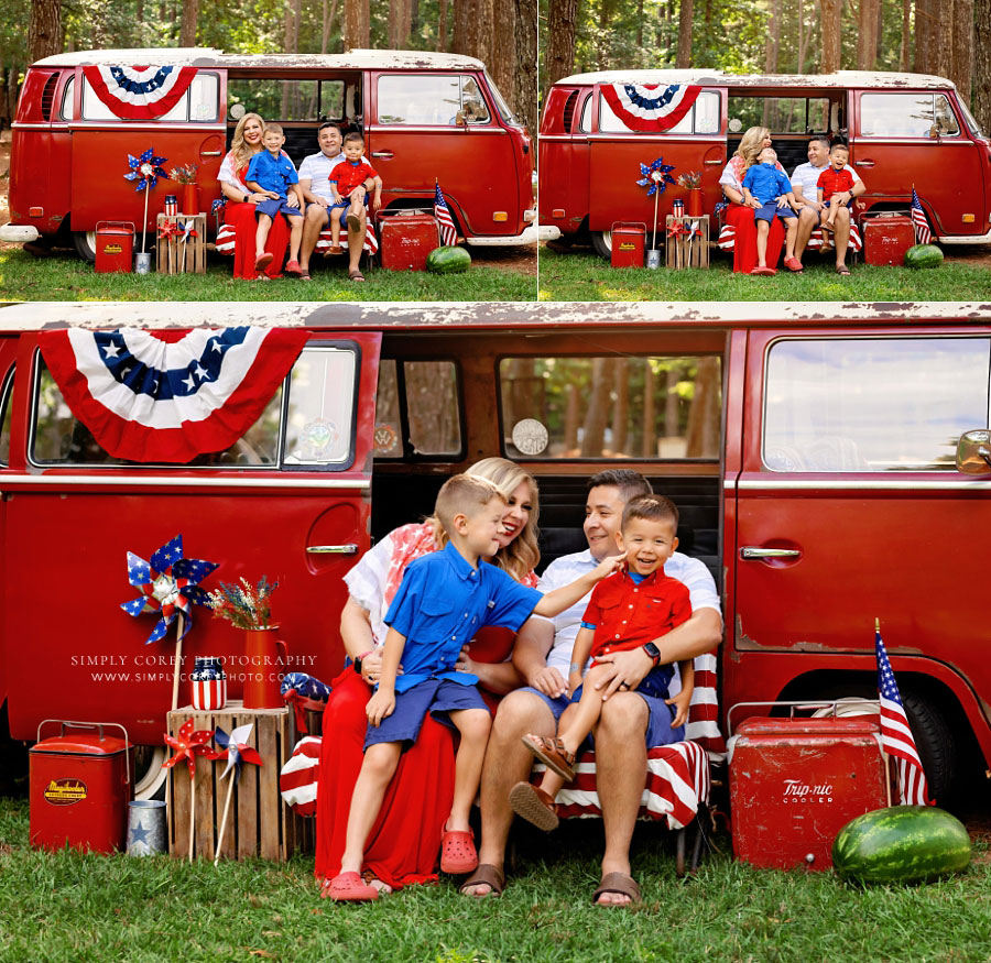 Atlanta family photographer, 4th of July mini session with red VW bus outside
