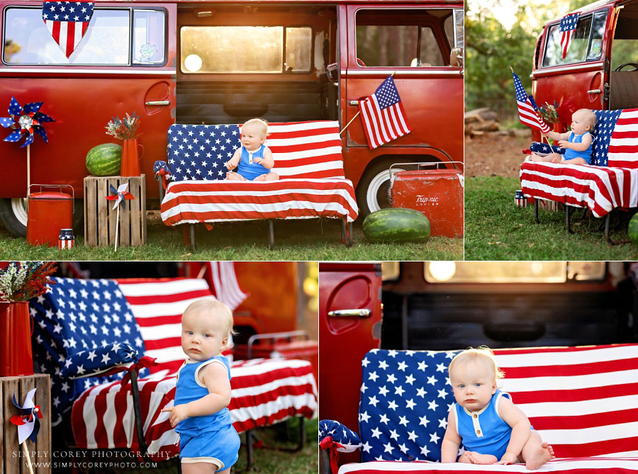 baby photographer near Dallas, GA; 4th of July mini session outside with VW bus