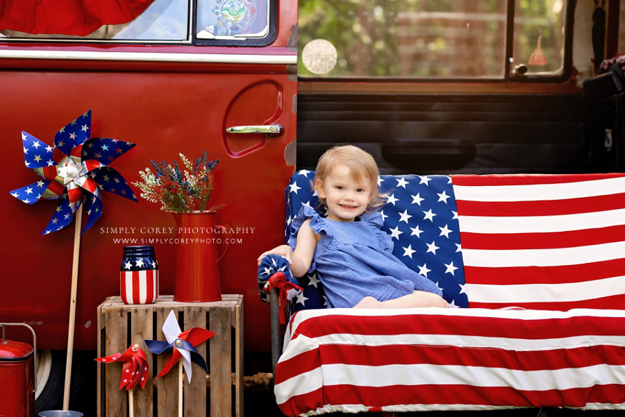 Carrollton baby photographer in Georgia, 4th of July mini session outside with VW bus
