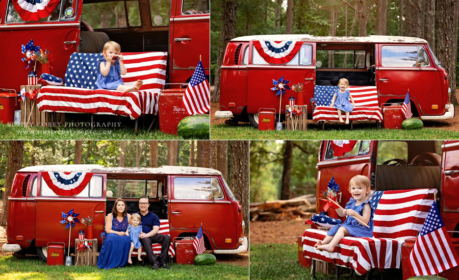 Douglasville family photographer, outdoor 4th of July mini session with VW bus
