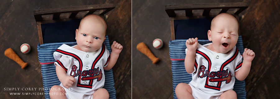 newborn photographer in west Georgia, baby boy in Atlanta Braves jersey