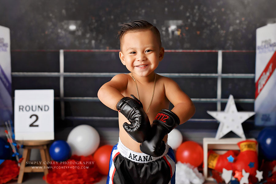 Carrollton baby photographer in Georgia, studio milestone session with boxing theme