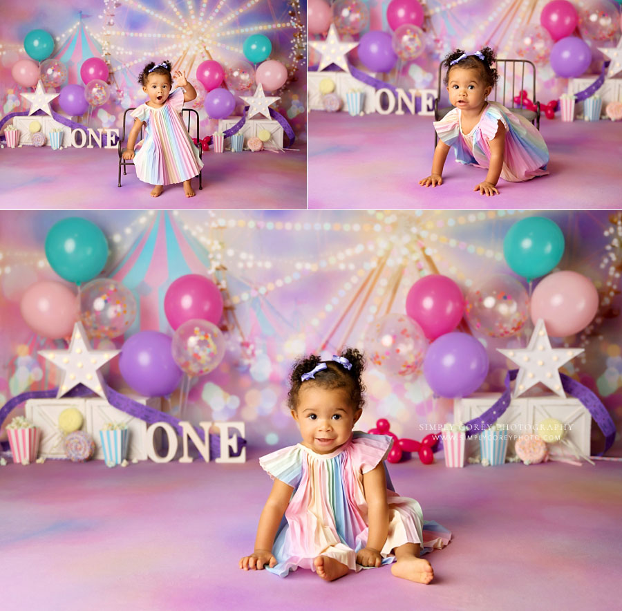 Carrollton baby photographer in GA, pink circus milestone session