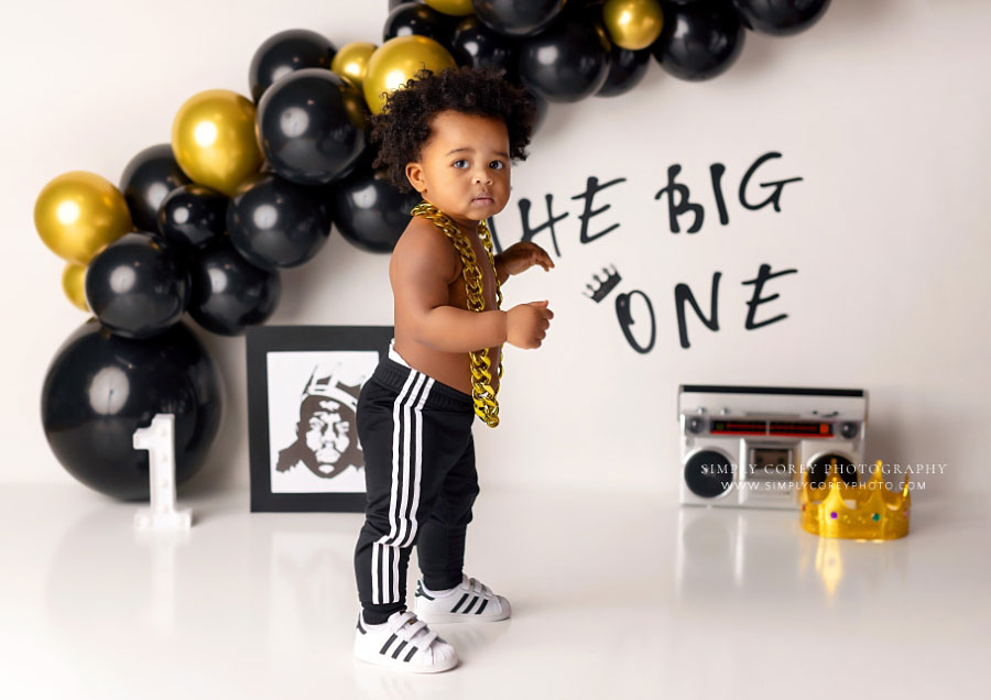 Douglasville baby photographer, Biggie Smalls first birthday milestone session