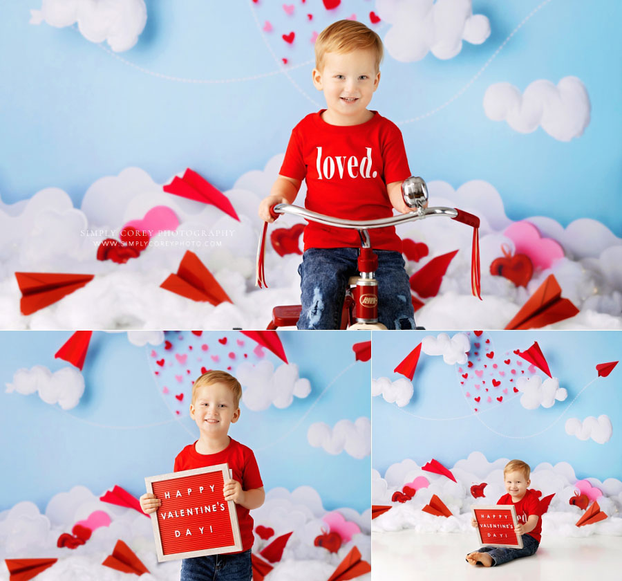 Douglasville baby photographer, boy with read Valentine's letter board