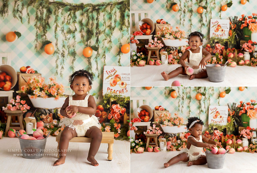 baby photographer near Powder Springs, one year milestone session with peach theme
