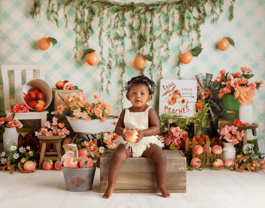 Bremen baby photographer, peach studio set for first birthday
