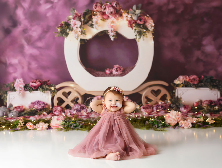 Atlanta baby photographer, princess carriage with purple flowers