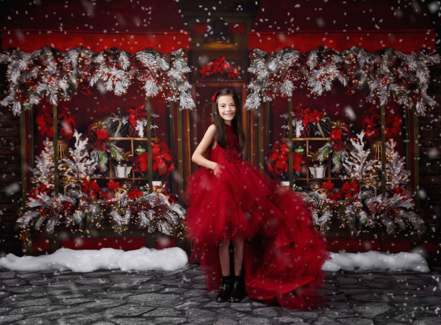 Atlanta dream dress photographer for kids, Christmas poinsettia studio set