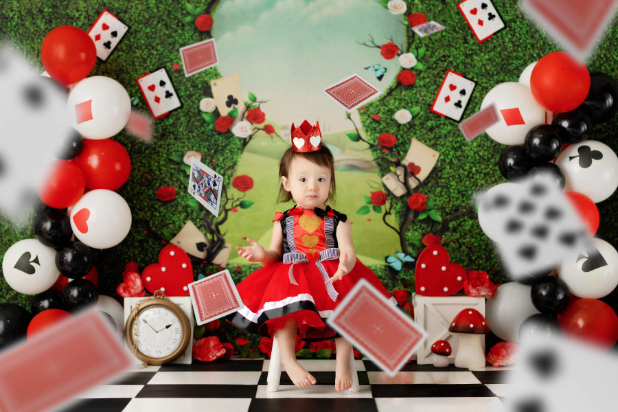 baby photographer near Atlanta, Queen of Hearts studio set with cards