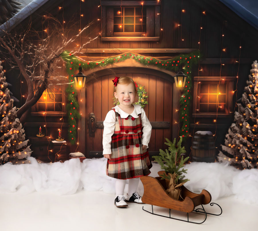 baby photographer near Bremen, GA; Christmas barn studio set