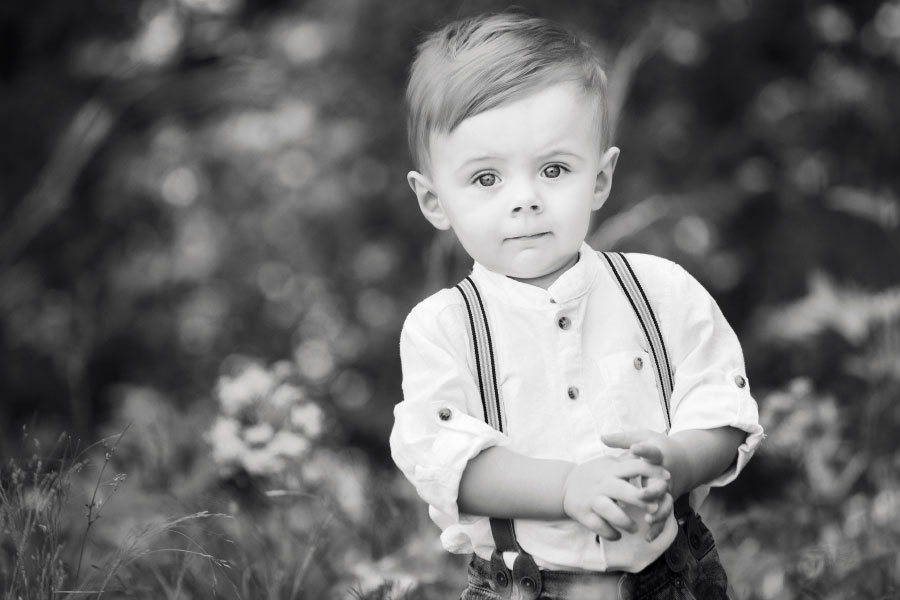 baby photographer near Carrollton, GA; black and white outdoor portrait