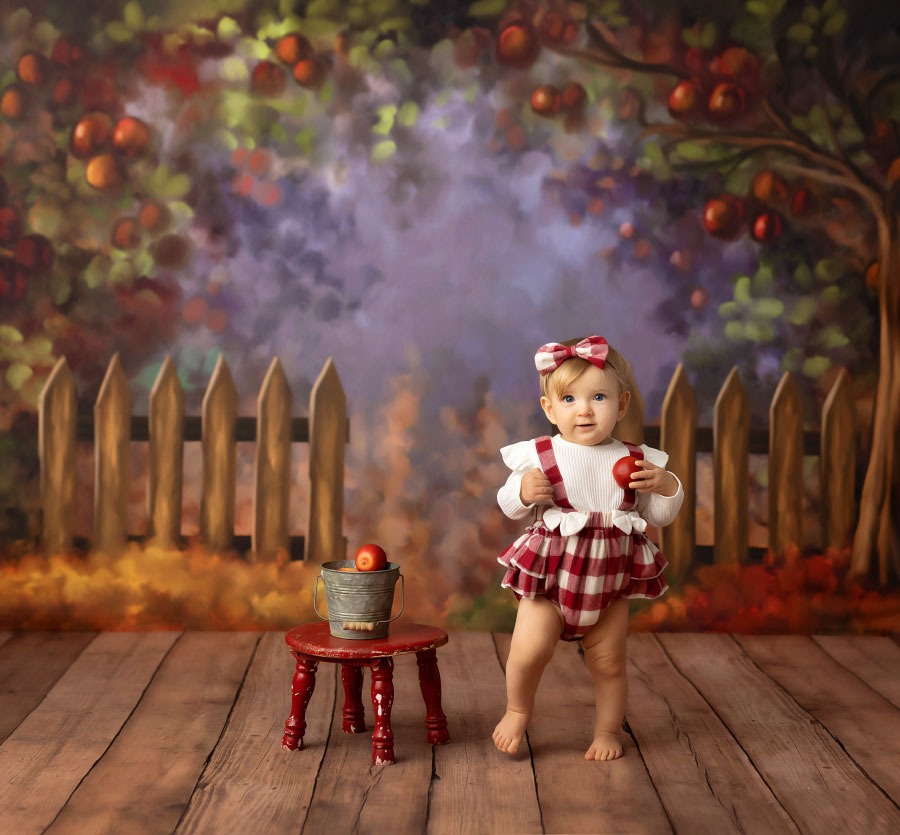 baby photographer near Dallas, GA; autumn apples studio set