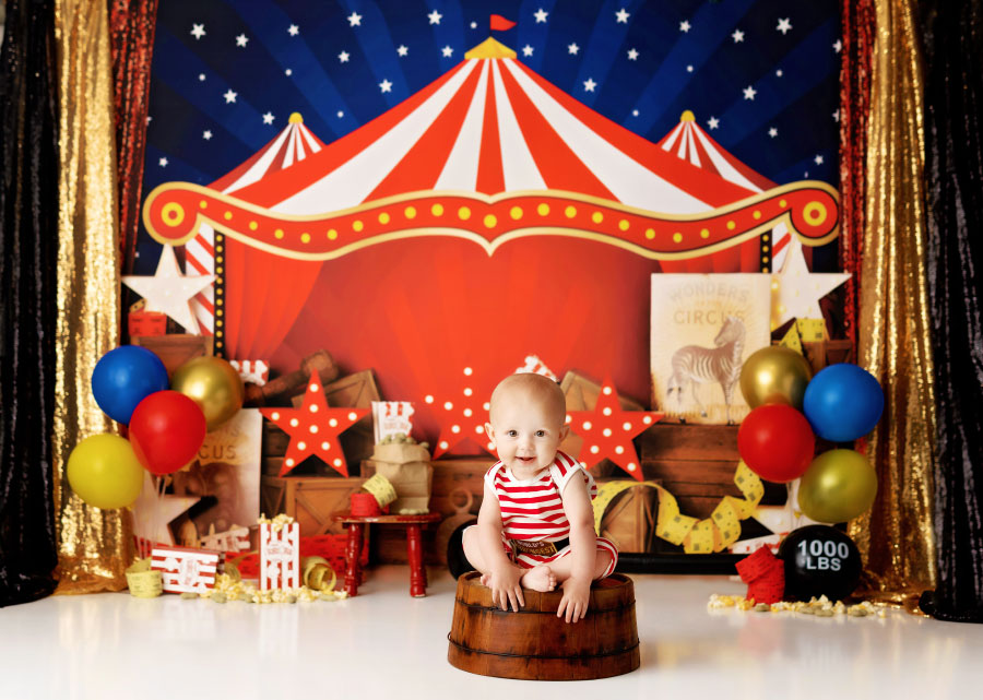 baby photographer near Dallas, GA; circus baby milestone set