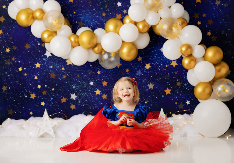 Carrollton children's photographer, superhero studio set with balloons