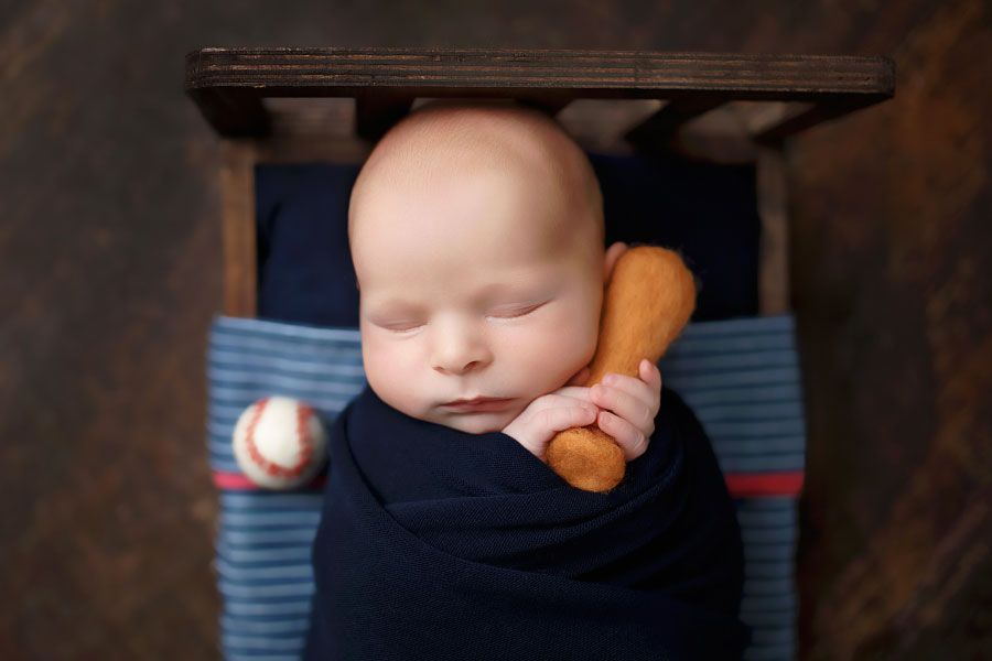 Carrollton newborn photographer in GA, baby boy with baseball set