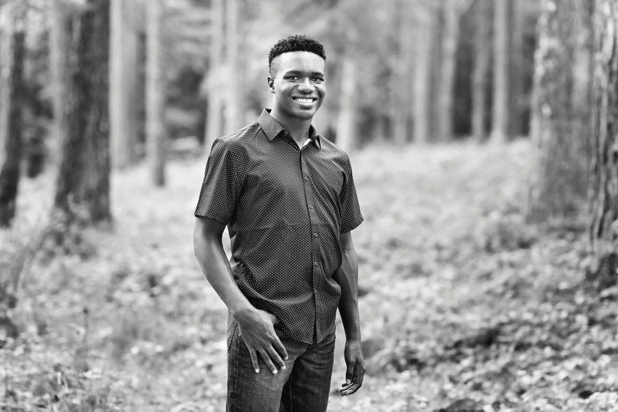 Carrollton senior portrait photographer in Georgia, teen boy outdoors in black and white