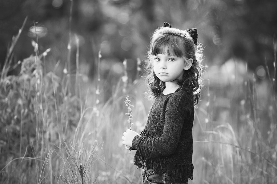children's photographer near Dallas, GA; black and white outdoor portrait