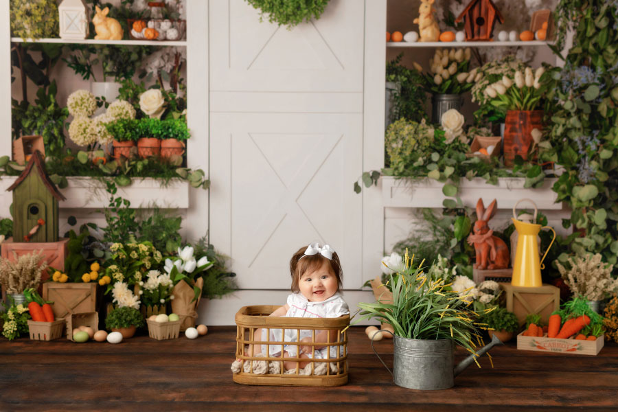 Newnan mini session photographer, spring Easter studio set with baby