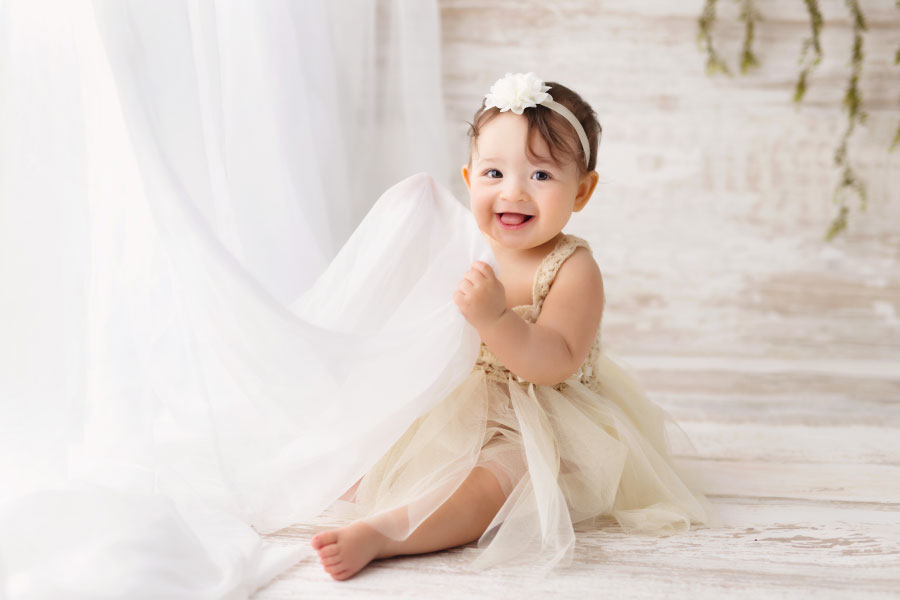 Villa Rica baby photographer, simple studio set with white curtains