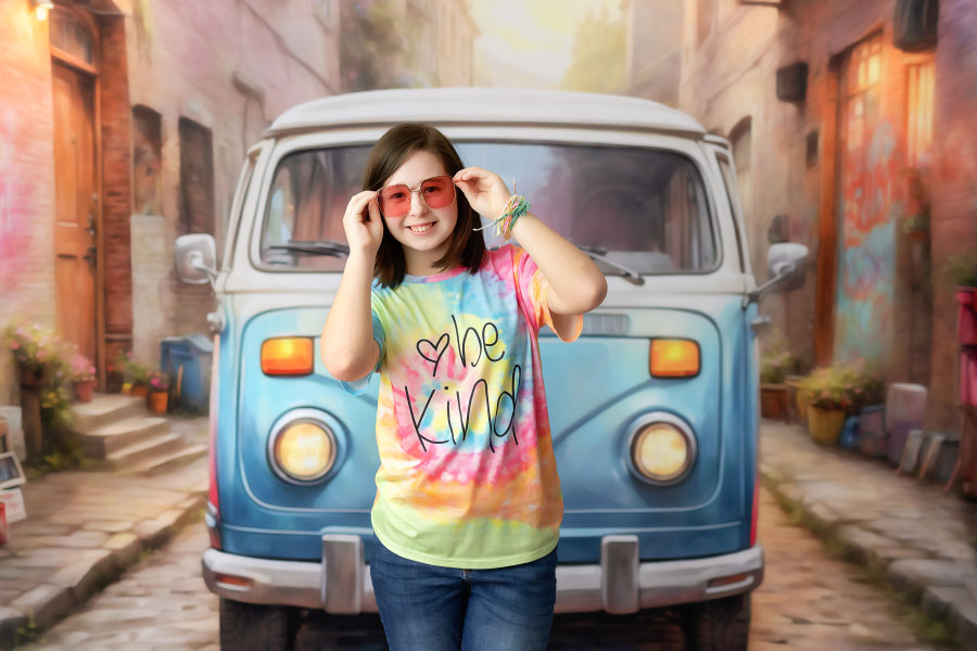 Villa Rica children's photographer, tween girl with VW bus studio set