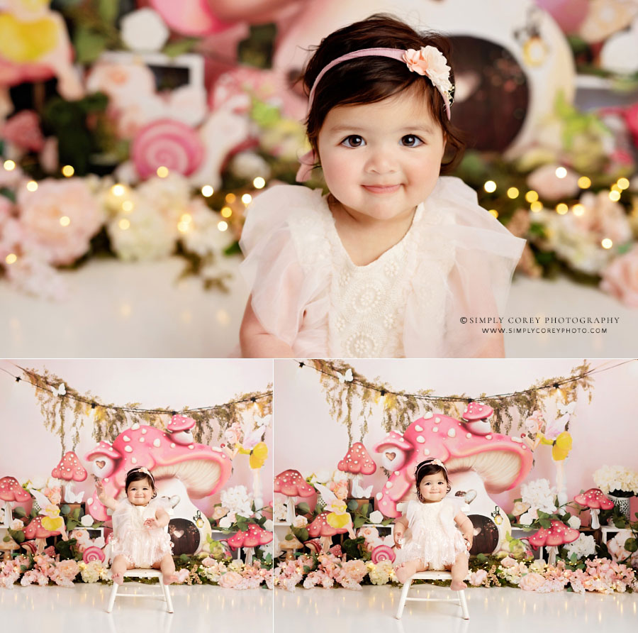 baby photographer near Villa Rica, girl in lace outfit with pink fairy studio set