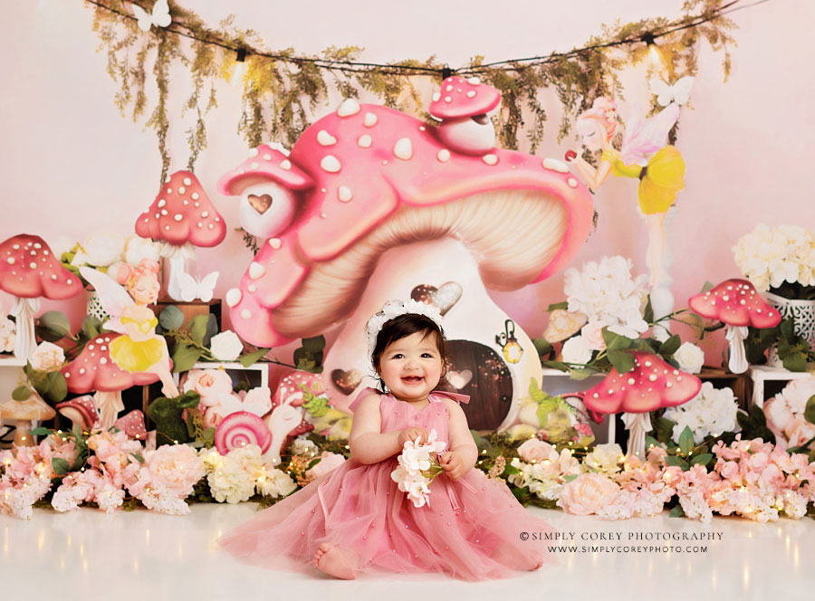 Newnan baby photographer, pink fairy cake smash set in studio