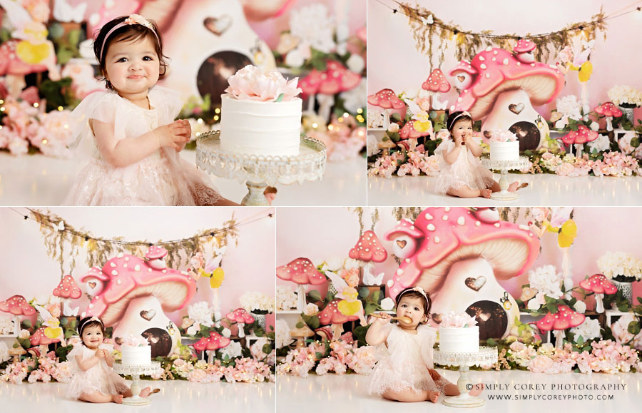 Villa Rica cake smash photographer, pink fairy themed studio set