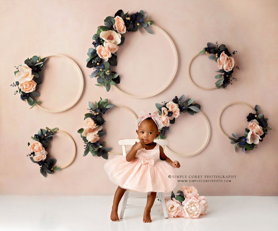 Atlanta baby photographer, pink floral hoops in studio