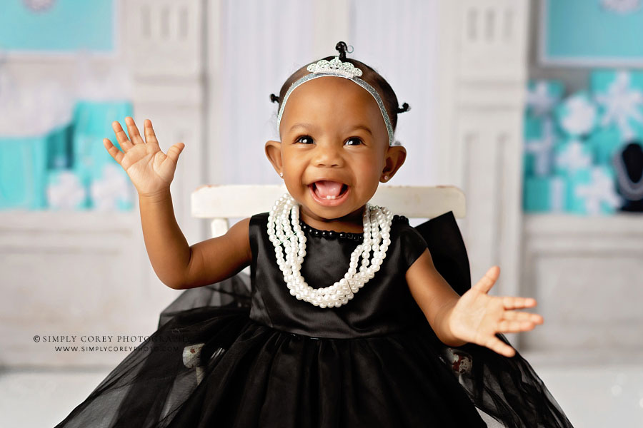 Villa Rica baby photographer, girl laughing during milestone session